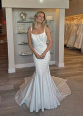 Minimalist Satin Wedding Dresses Backless Mermaid Scoop Neck